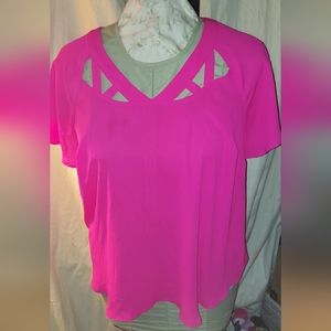 Torrid Pink Georgette Cage Front Neck Chiffon Short Sleeve Blouse
